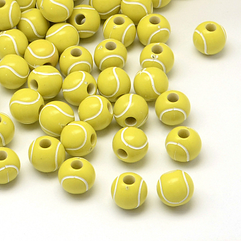 Tennis Opaque Acrylic Beads, Sports Beads, Yellow, 12mm, Hole: 4mm
