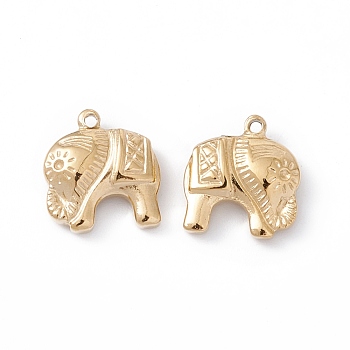 Ion Plating(IP) 304 Stainless Steel Pendant, Elephant, Real 24K Gold Plated, 14x13x4mm, Hole: 1.4mm