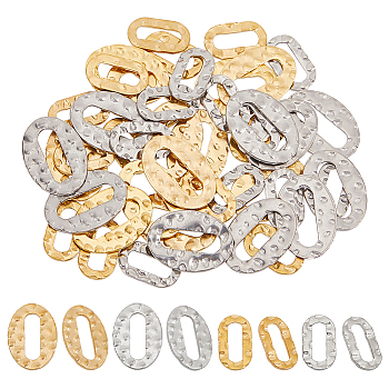 48Pcs 4 Styles Hammered 201 Stainless Steel Linking Rings, Oval, Golden & Stainless Steel Color, 12.5~16.5x7.5~12x1mm, Inner Diameter: 3~3.5x8.5~11.5mm, 12pcs/style