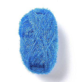 Polyester Crochet Yarn, Sparkling Scrubby Yarn, for Dish Scrubbies, Dishcloth, Decorating Crafts Knitting, Dodger Blue, 10~13x0.5mm, 218.72 yard(200m)/roll