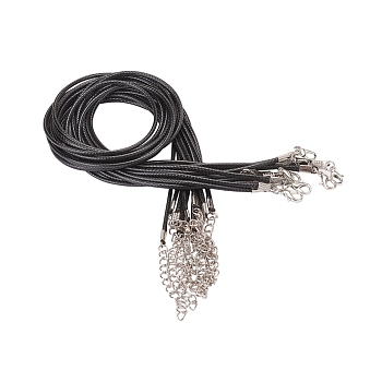 Waxed Cord Necklace Making, with Zinc Alloy Lobster Claw Clasps, Platinum, Black, 17.8 inch~18 inch(45.5~46cm), 2mm