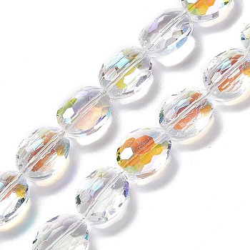 Faceted Glass Beads Strands, Clear, Oval, 16x12x7.5mm, Hole: 1.2mm, about 50pcs/strand, 31.50''(80cm)