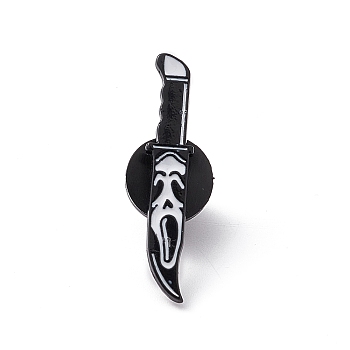 Knife with Skull Alloy Brooch for Backpack Clothes, White, 30x6x1.5mm, Pin: 1.2mm
