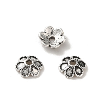 Tibetan Style Alloy Bead Caps, Cadmium Free & Lead Free, Flower, Antique Silver, 7.5x2.5mm, Hole: 1.5mm, about 4761pcs/1000g