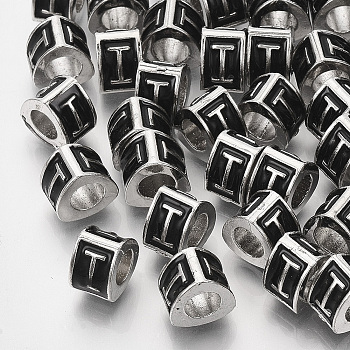 Alloy European Beads, Enamel Style, Large Hole Beads, Triangle with Letter, Platinum, Black, Letter.I, 9.5x9x6.5mm, Hole: 5mm