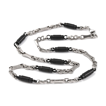 201 Stainless Steel Column Links Chain Necklace, with 304 Stainless Steel Clasps, Stainless Steel Color, Black, 23.39 inch(59.4cm), Link: 18x5.5x2.5mm and 26x6mm