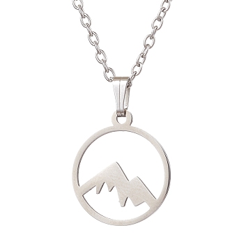 201 Stainless Steel Pendnat Necklaces,  304 Stainless Steel Cable Chain Necklaces, Mountain, 15.94 inch(40.5cm), Mountain: 21.5x15mm