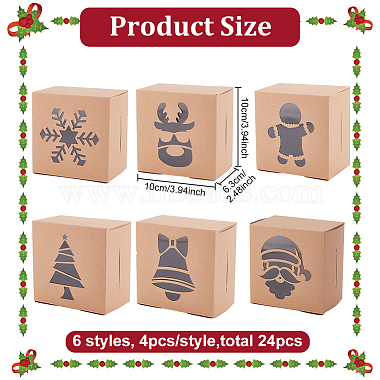 benecreat 24шт. 6 стили рождественская тема складные крафт-бумага картон подарочные коробки для ювелирных изделий(CON-BC0007-08)-2