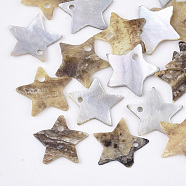 Natural Akoya Shell Charms, Mother of Pearl Shell Pendants, Star, Tan, 12x12.5x1mm, Hole: 1.2mm(SHEL-T012-37)