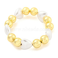 Rack Plating Round Brass Beaded Stretch Bracelets, Heart ABS Imitation Pearl Bracelets for Women, Cadmium Free & Lead Free, Long-Lasting Plated, Real 18K Gold Plated, Inner Diameter: 2-1/4 inch(5.8cm)(BJEW-P322-11G)