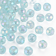 Transparent Acrylic Beads, AB Color, Round, Faceted, Deep Sky Blue, 8mm, Hole: 1.6mm, about 1810pcs/500g(MACR-S373-64-C04)