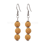 Dyed Nature Lava Rock Round Beaded Dangle Earrings for Women, Goldenrod, 53.5x8mm(EJEW-JE05636-02)