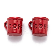 Spray Painted Brass Pendants, Cup with Word Coffee, Indian Red, 9x12x8mm, Hole: 3.5x1.5mm(KK-P196-D08)