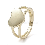 Rack Plating Brass Open Cuff Rings, Blank Heart, Real 18K Gold Plated, US Size 7 1/2(17.7mm)(RJEW-K257-22G)