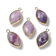 Natural Lilac Jade Pendants, with Platinum Brass Edge, Faceted, Horse Eye, 22x12x5.5mm, Hole: 1.8mm(G-B009-01G-01)