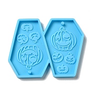 DIY Coffin with Pumpkin Jack-O'-Lantern Pendant Silicone Molds, Resin Casting Molds, for UV Resin & Epoxy Resin Jewelry Making, Halloween Theme, Deep Sky Blue, 48x62x4mm, Hole: 2mm, Inner Diameter: 45x29mm(DIY-I099-17)