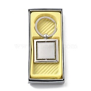 Zinc Alloy Rotating Keychain Clasps, with Iron Split Key Rings, Platinum, Square, 70mm(FIND-G088-01D)