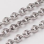 304 Stainless Steel Cable Chains, Unwelded, Oval, Stainless Steel Color, 4x3x0.8mm(CHS-K002-03-3mm)
