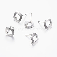 304 Stainless Steel Stud Earring Findings, with Loop, Square, Stainless Steel Color, Pin: 0.8mm, 9.5x9.5x1mm, Hole: 2mm(X-STAS-I071-15P)