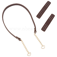 PU Leather Bag Straps, with Iron Curb Chain & D Ring and Hand Sewing Hangers, Flat, Bag Replacement Accessories, Coconut Brown, 74x1.6x0.4cm(FIND-WH0071-11B)