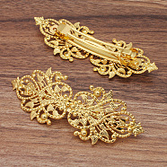 Brass Filigree Hair Barrette, Hollow out, with Iron Findings, Long-Lasting Plated, Flower, Golden, 94x34mm(OHAR-PW0001-201G)
