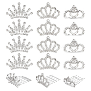 CHGCRAFT 15Pcs 3 Style Crown Alloy Rhinestones Hair Combs, Hair Accessories for Girl, Clear, 41~42mm, 5pcs/style (FIND-CA0005-94)