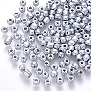 8/0 Baking Paint Glass Round Seed Beads, Silver, 3~3.5x2mm, Hole: 1~1.2mm, about 10000pcs/pound(SEED-S036-01B-14)