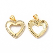 Brass Micro Pave Cubic Zirconia Pendants, Cadmium Free & Lead Free, Hollow Heart Charm, Real 18K Gold Plated, 18x17.5x2.5mm, Hole: 3.5x4mm(KK-I699-18G)