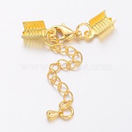 Brass Chain Extender, with Clasp & Clip Ends Set, Lobster Claw Clasp and Cord Crimp, Nickel Free, Golden, Chain: 50x3.5mm, Hole: 1.5mm, Clasp: 12x7.5x3mm, Cord Crimp: 13x5mm(KK95-G)