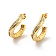 Brass Micro Pave Cubic Zirconia Stud Earrings, Half Hoop Earrings, Real 18K Gold Plated, 20.5x5mm(EJEW-P254-02G)