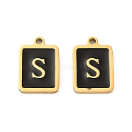304 Stainless Steel Pendants, with Enamel, Rectangle with Letter Charm, Golden, Letter S, 17.5x12x1.5mm, Hole: 1.5mm(STAS-K265-11G-S)