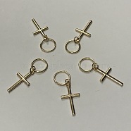 Alloy Cross Pendants, with Jump Rings, DIY Pendants For Braid Trend Headdress, Golden, 23x13x2mm, Hole: 9.5mm, 5pcs/bag(PALLOY-WH0001-02G)