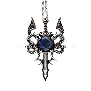 Natural Lapis Lazuli Dragon Sword Pendant Necklace, Gothic Alloy Jewelry for Men Women, Antique Silver & Platinum, 19.69 inch(50cm)(G-PW0004-67G)