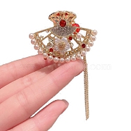 Alloy Claw Hair Clips, with Imitation Pearl, Fan, White, 85x50mm(PW-WG72232-01)