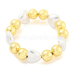 Rack Plating Round Brass Beaded Stretch Bracelets, Heart ABS Imitation Pearl Bracelets for Women, Cadmium Free & Lead Free, Long-Lasting Plated, Real 18K Gold Plated, Inner Diameter: 2-1/4 inch(5.8cm)(BJEW-P322-11G)