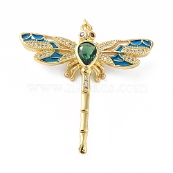 Rack Plating Brass Micro Pave Cubic Zirconia Pendants, with Enamel, Real 18K Gold Plated, Long-Lasting Plated, Lead Free & Cadmium Free, Dragonfly, Steel Blue, 42x40x7mm, Jump Ring: 5x0.8mm, 3.6mm Inner Diameter(KK-E281-07G-02)