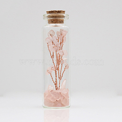 Glass Wishing Bottle Decorations, with Rose Quartz Chips Tree Inside and Cork Stopper, 22x74mm(TREE-PW0002-08B)