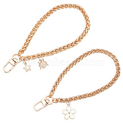 AHADEMAKER 2Pcs 2 Style Iron Wheat Chain Bag Wristlet Straps, with Alloy Enamel Pendants and Swivel Clasps, for Bag Replacement Accessories, Light Gold, 16.5x0.6cm, 1pc/style(FIND-GA0002-37)