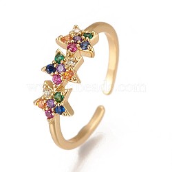 Brass Micro Pave Cubic Zirconia Finger Rings, Star, Golden, Size 6, 16mm(RJEW-P077-13G)