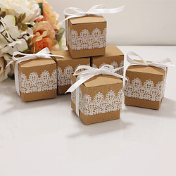 Gift Box, Wedding Decoration, Baby Shower Candy Packaging Box, Cartons Chocolate Wedding Party Gifts For Guests, with Ribbon, BurlyWood, 5x5x5cm, Ribbon about 47~48x1cm(CON-WH0022-03)