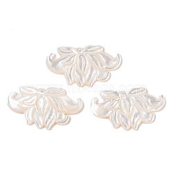 Natural White Shell Carved Pendants, Flower Charms, Seashell Color, 21x37.5x3.5mm, Hole: 1mm(SSHEL-C012-04)