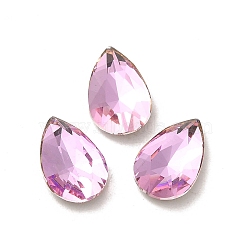 Glass Rhinestone Cabochons, Point Back & Back Plated, Faceted, Teardrop, Light Rose, 10x6.4x3mm(RGLA-P037-11B-D223)
