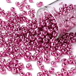 6/0 Glass Seed Beads, Metallic Colours Style, Round, Camellia, 6/0, 4mm, Hole: 1.5mm, about 4500pcs/pound(SEED-A017-4mm-1111)