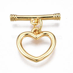 Brass Toggle Clasps, Nickel Free, Heart, Real 18K Gold Plated, 18mm long, Bar: 15.5x4x2mm, hole: 1.4mm, Jump Ring: 5x1mm, Inner Diameter: 3mm, Heart: 12x12x1.5mm, Hole: 1.2mm(KK-T063-93G-NF)