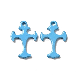 Spray Painted 201 Stainless Steel Charms, Cross Charms, Deep Sky Blue, 14x9.5x1mm, Hole: 1.2mm(STAS-G304-26C)