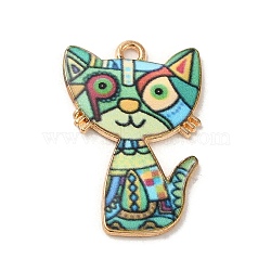 Alloy Enamel Pendants, Light Gold, Cat Charm, Colorful, 26x17x1.5mm, Hole: 1.6mm(ENAM-S131-01B)