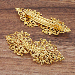 Brass Filigree Hair Barrette, Hollow out, with Iron Findings, Long-Lasting Plated, Flower, Golden, 94x34mm(OHAR-PW0001-201G)