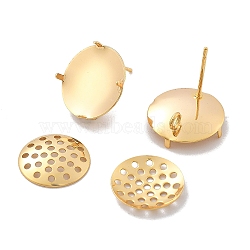 Brass Studs Earring Findings, Sieve Ring Settings, Flat Round, Real 18K Gold Plated, 14.5mm, Hole: 2mm, Pin: 0.5mm(KK-K382-16B-G)