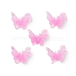 Butterfly with Flower Transparent Resin Cabochons, with Giltter Power, Hot Pink, 9.5x11.5x4mm(FIND-L019-06C)