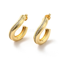 Brass Micro Pave Cubic Zirconia Stud Earrings, Half Hoop Earrings, Real 18K Gold Plated, 20.5x5mm(EJEW-P254-02G)